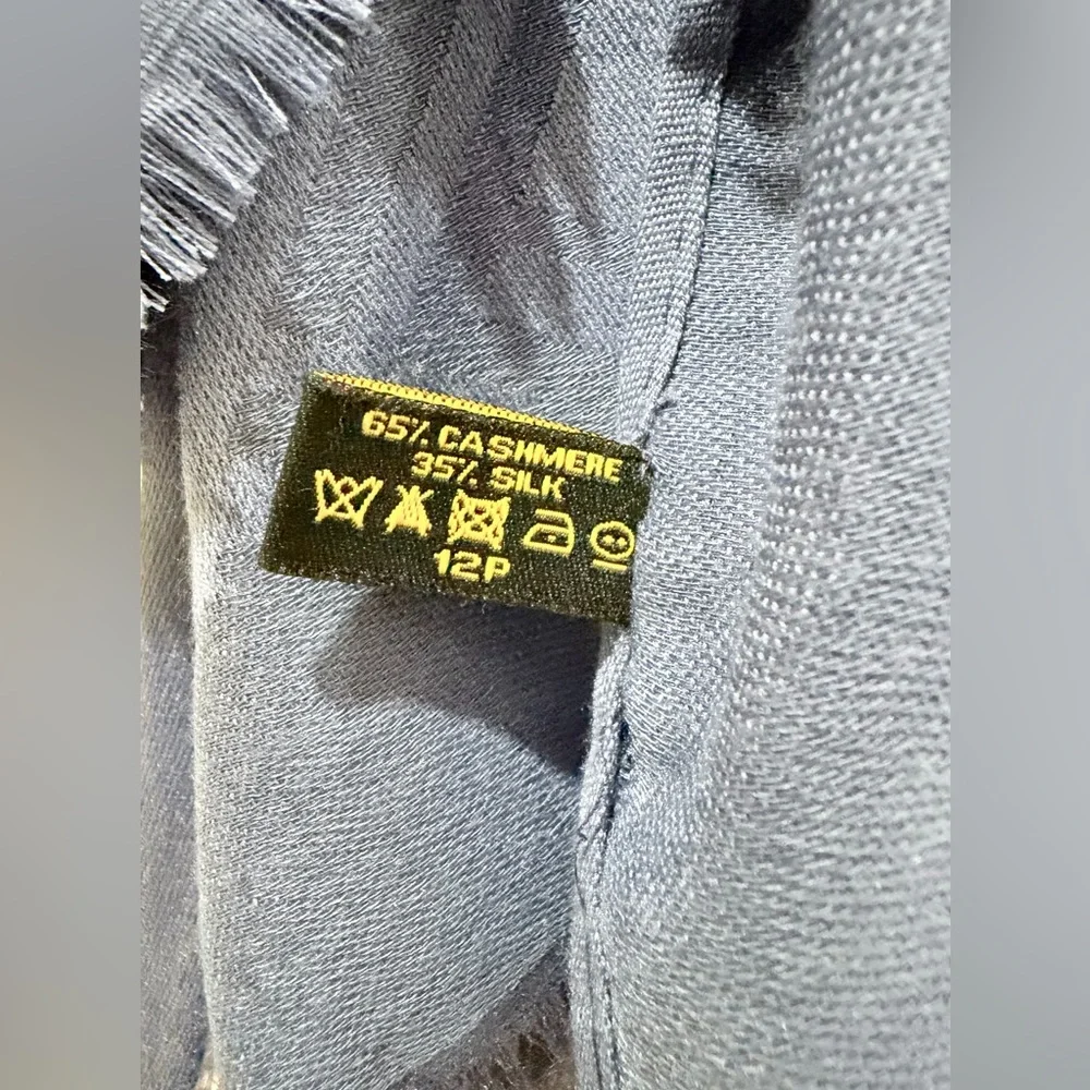 Fendi FF Logo Blue Silk & Cashmere Vintage Scarf